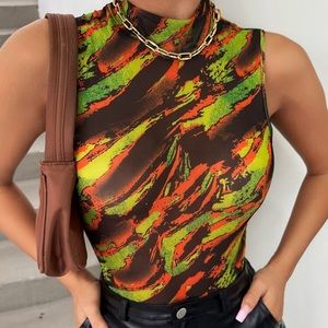 All over print mock neck tank top